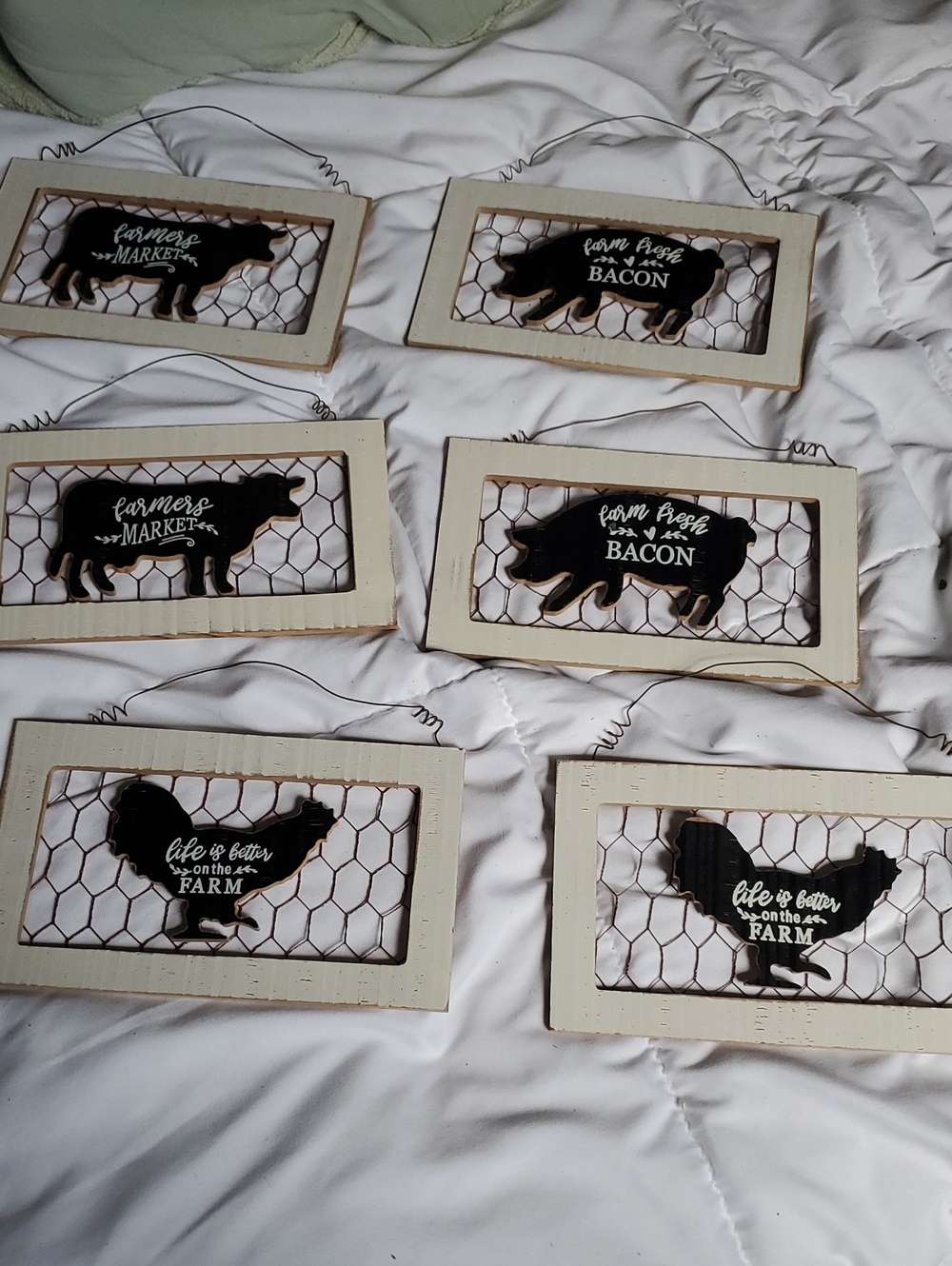 Set of 6 Farmhouse Animal Wall Plaques - Black & Cream